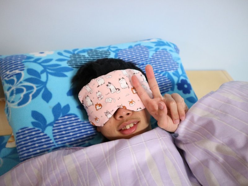 可愛貓~~紅豆溫敷眼罩  睡眠眼罩 mask 可替換 調長短 - 眼罩 - 棉．麻 粉紅色