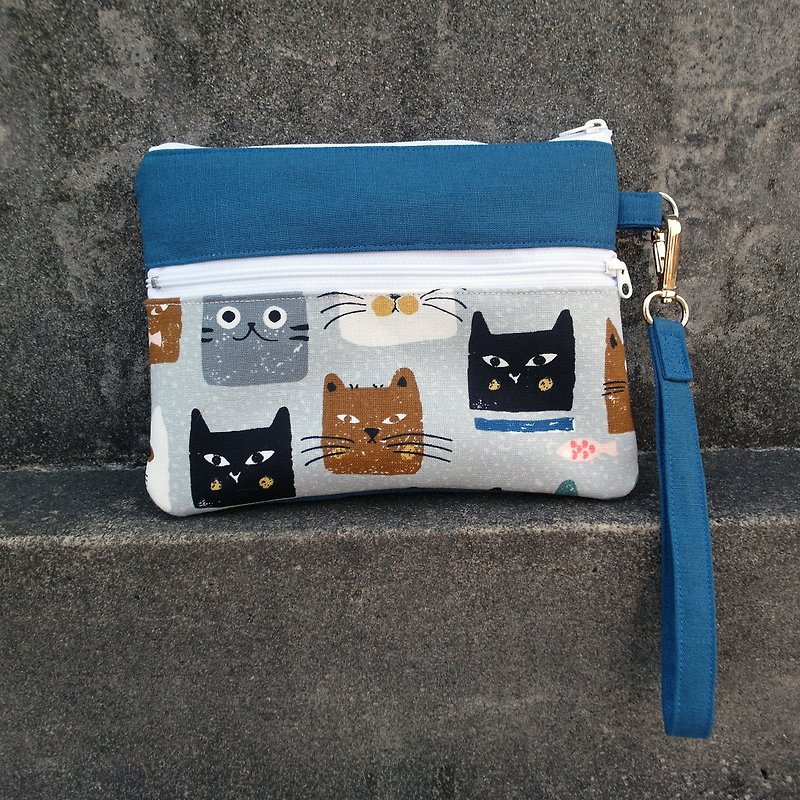 Cat's daily ◎ handbag ◎ MIX - กระเป๋าคลัทช์ - ผ้าฝ้าย/ผ้าลินิน สีน้ำเงิน