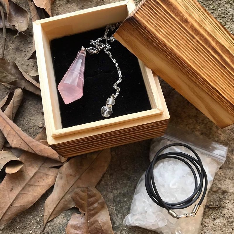 Rose quartz pendulum necklace box set (1 on stock) - สร้อยคอ - เครื่องเพชรพลอย สึชมพู