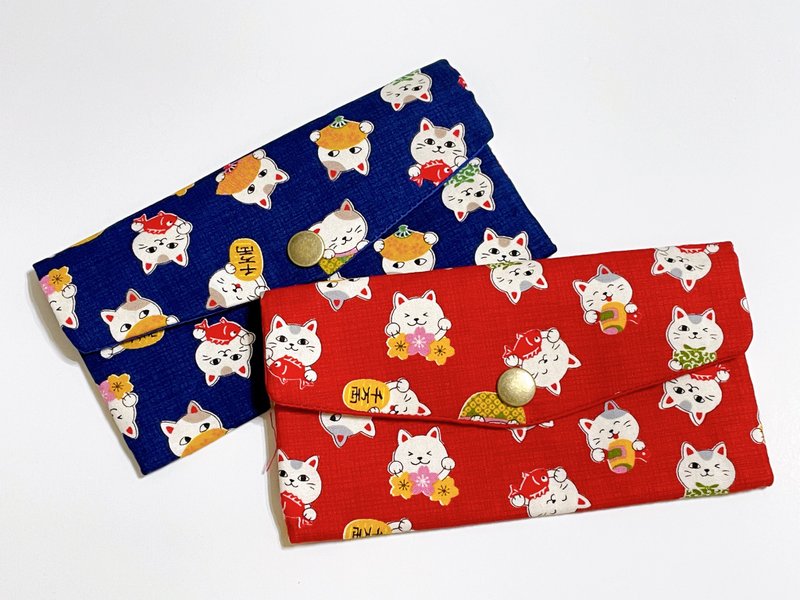 Lucky cat red envelope bag/storage bag/passbook bag can be embroidered for free - Chinese New Year - Cotton & Hemp Red