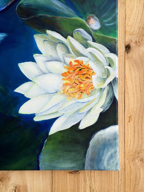睡蓮の池 アクリル画　風景画　癒しの絵　アート　一点もの　キャンバス 睡蓮の池 アクリル画 風景画 癒しの絵 アート 一点もの キャンバス