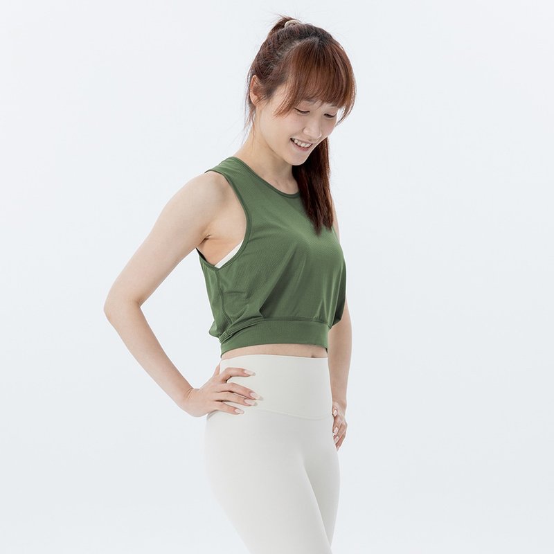 【NAMASTE】Chris 短版造型上衣 - 深綠 - 女運動上衣/背心 - 尼龍 綠色