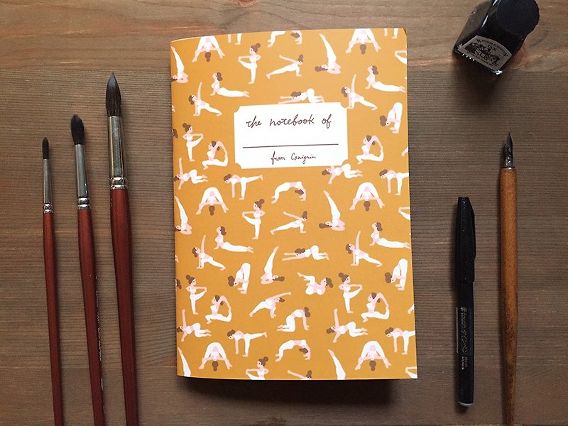 Yoga Notebook | Hand Illustrated Grid Notebook with Yoga Pattern, A5 notebook - สมุดบันทึก/สมุดปฏิทิน - กระดาษ สีเหลือง
