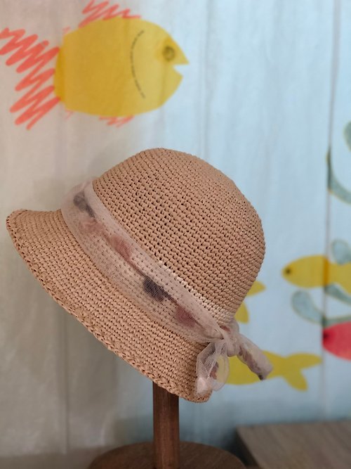 Japanese hairband small fisherman hat/summer sunscreen hat/woven straw hat/hand-made  crochet hat - Shop Ü will Hats & Caps - Pinkoi