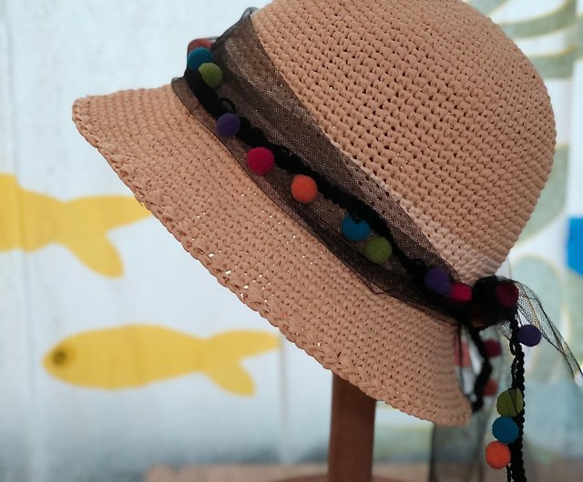 Japanese hairband small fisherman hat/summer sunscreen hat/woven straw hat/hand-made  crochet hat - Shop Ü will Hats & Caps - Pinkoi