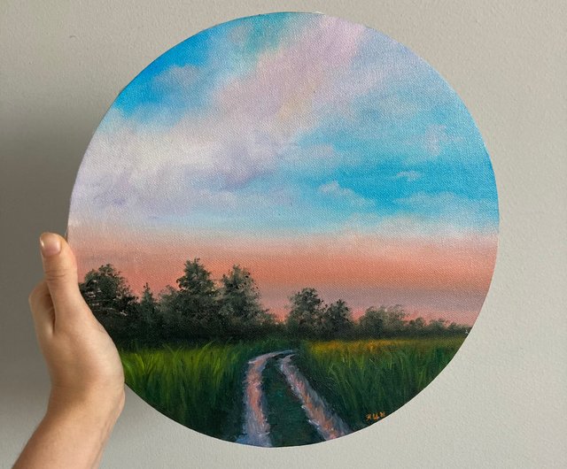 オリジナルフィールド油絵キャンバス、風景画、ラウンド