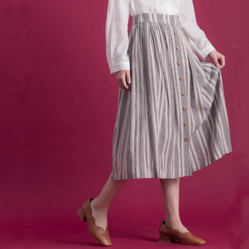 Memories of the spectrum row stripes skirt - Skirts - Cotton & Hemp Gray
