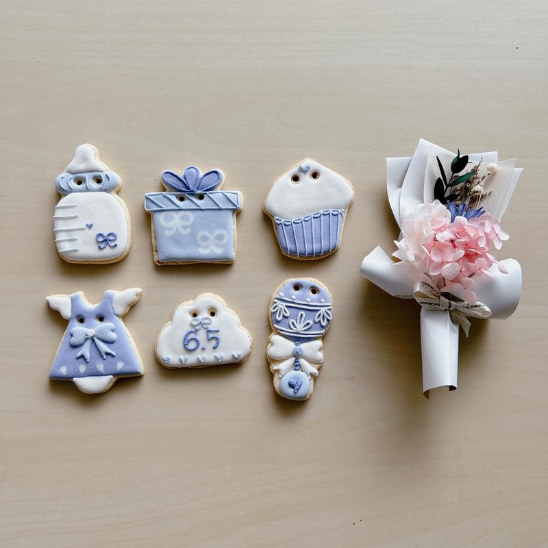 NIJI Cupcake 收涎糖霜餅乾加花束禮盒 - 手工餅乾 - 新鮮食材 紫色