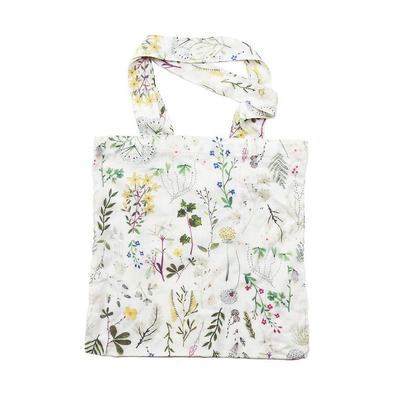 Flowers and plants illustration Shoulder tote bag Shopping casual, light and simple, dirt-resistant, large capacity and fresh - กระเป๋าแมสเซนเจอร์ - เส้นใยสังเคราะห์ หลากหลายสี
