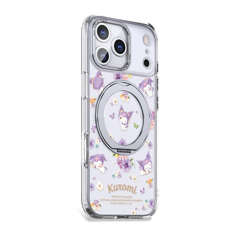 三麗鷗iPhone 17/16/15/14/13/12 360旋轉磁吸立架殼-花季酷洛米 - 手機殼/手機套 - 其他材質 多色