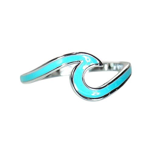 Pura Vida 臺灣總代理 Pura Vida 美國手工 WAVE 藍色琺瑯波浪造型 銀色戒指