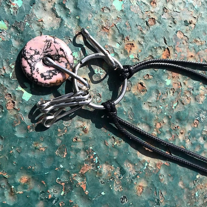 [] Lost and find natural Stone grain steel Danmei Guo red key chain necklace - สร้อยคอ - เครื่องเพชรพลอย สึชมพู