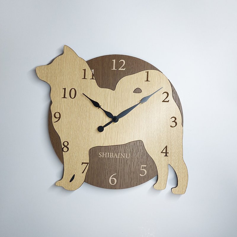 Limited time big discount of 3000 yen off Personalized dog wall clock with a protruding edge, Shiba Inu, beige, silent clock - Clocks - Wood 