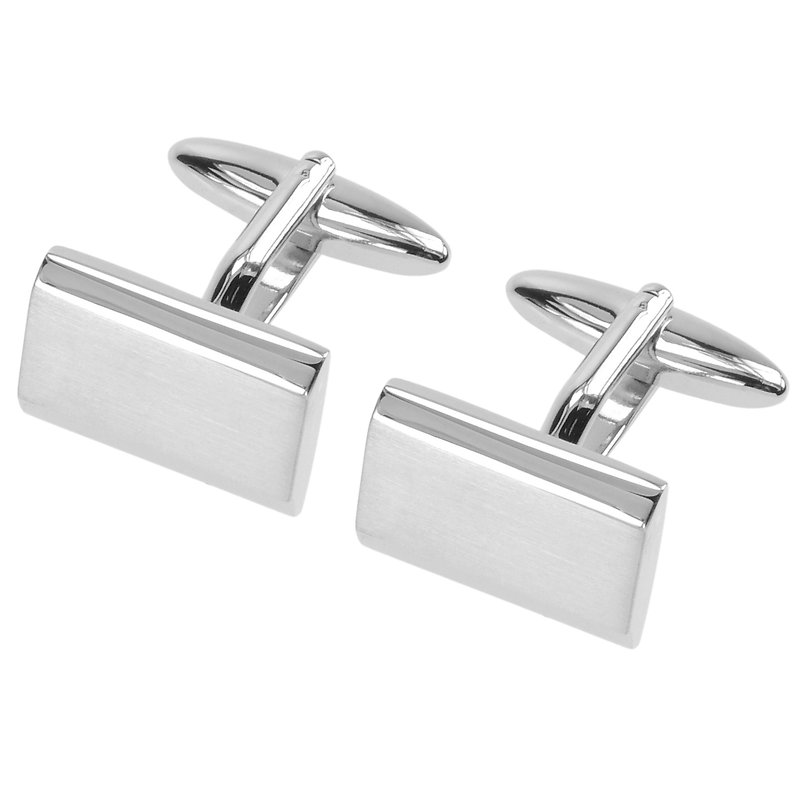 Shiny and Brush Silver Plain Cufflinks - Cuff Links - Other Metals Silver