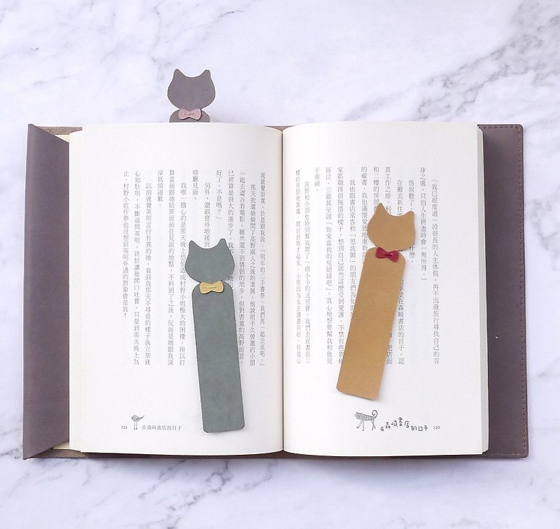 Cat bow leather bookmark 1 set - Bookmarks - Genuine Leather Multicolor