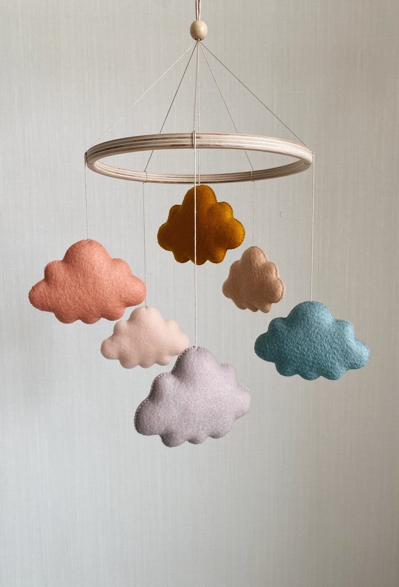 Six Clouds hanging crib toys for newborn baby-Natural soft colors baby mobile - Bedding - Eco-Friendly Materials Multicolor