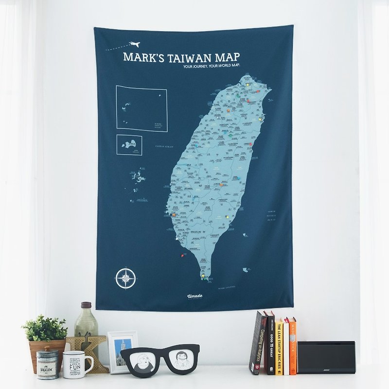 台灣地圖-你的專屬台灣地圖(布)。峰礦藍(客製化禮物) - 掛牆畫/海報 - 聚酯纖維 藍色