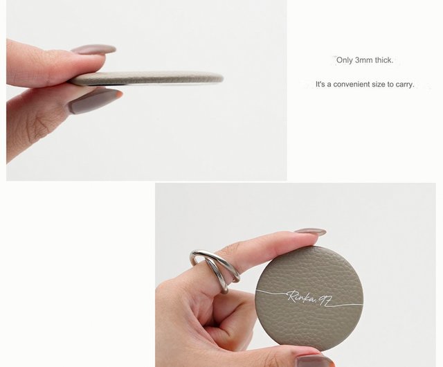 缶バッジミラー 【 本革 Nuance 名入れ 】 コンパクトミラー ハンド