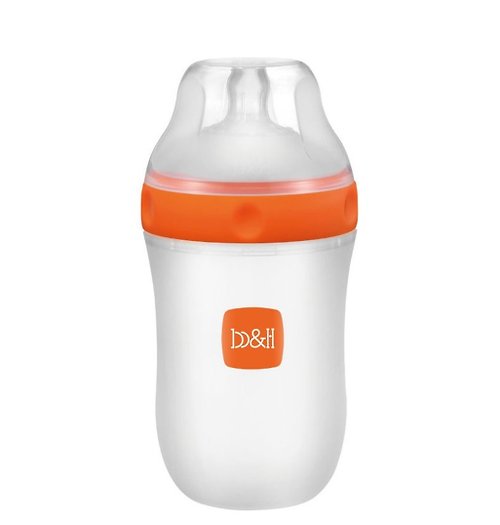 Ubelife b&h 新一代食品級LSR矽膠奶瓶 240ml配超寬口徑奶嘴 (橙色)