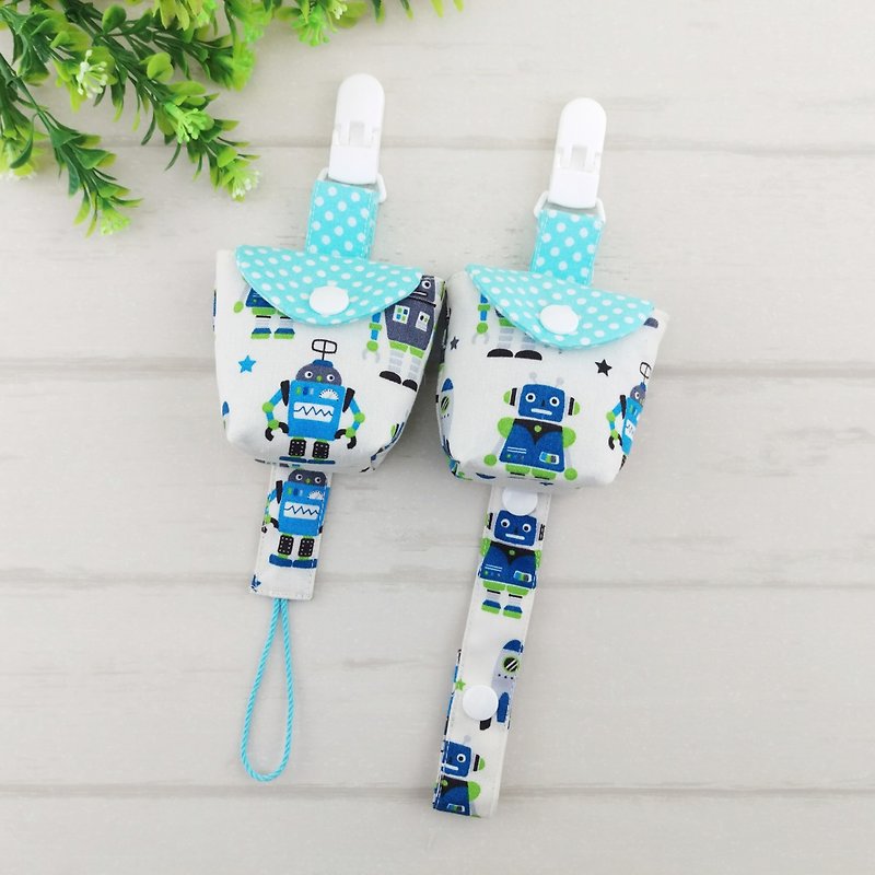 Space Robot -4 optional. Pacifier storage bag + a pacifier chain (40 can increase the price of embroidery name) - Bibs - Cotton & Hemp Blue