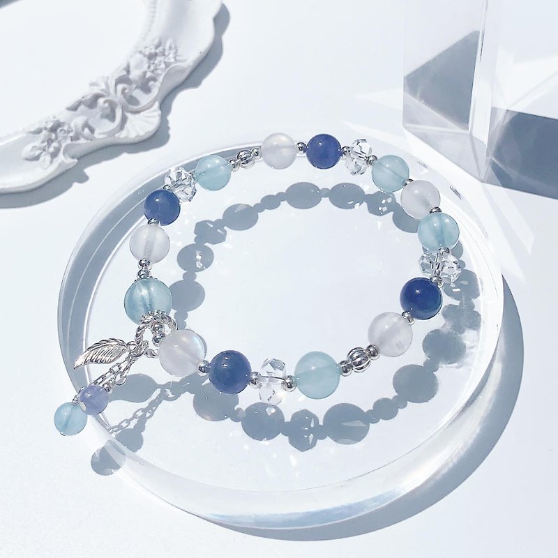 Stone Aquamarine Moonstone Faceted White Crystal 925 Sterling Silver Crystal Bracelet - Bracelets - Crystal Multicolor