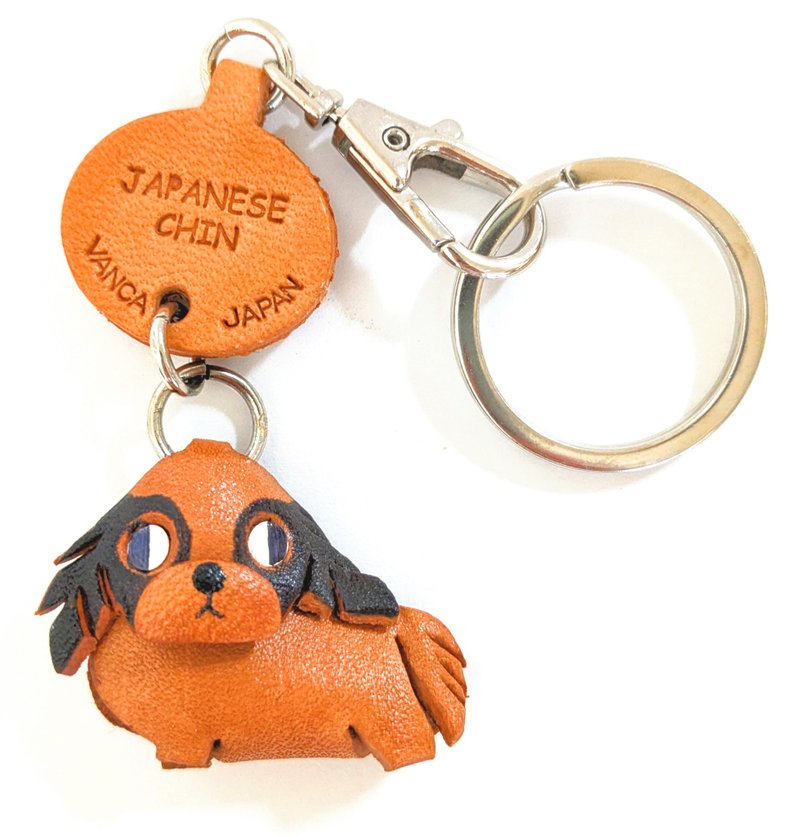 狆　犬　チン　本革キーホルダー　リードチャーム 　手作り　VANCA - 鑰匙圈/鑰匙包 - 真皮 