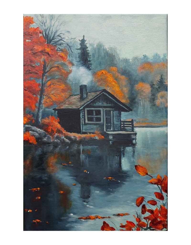 Autumn Painting 原畫  秋天 自然畫 Handmade Art, Original Painting, Hanging Pictures - ตกแต่งผนัง - วัสดุอื่นๆ สีส้ม