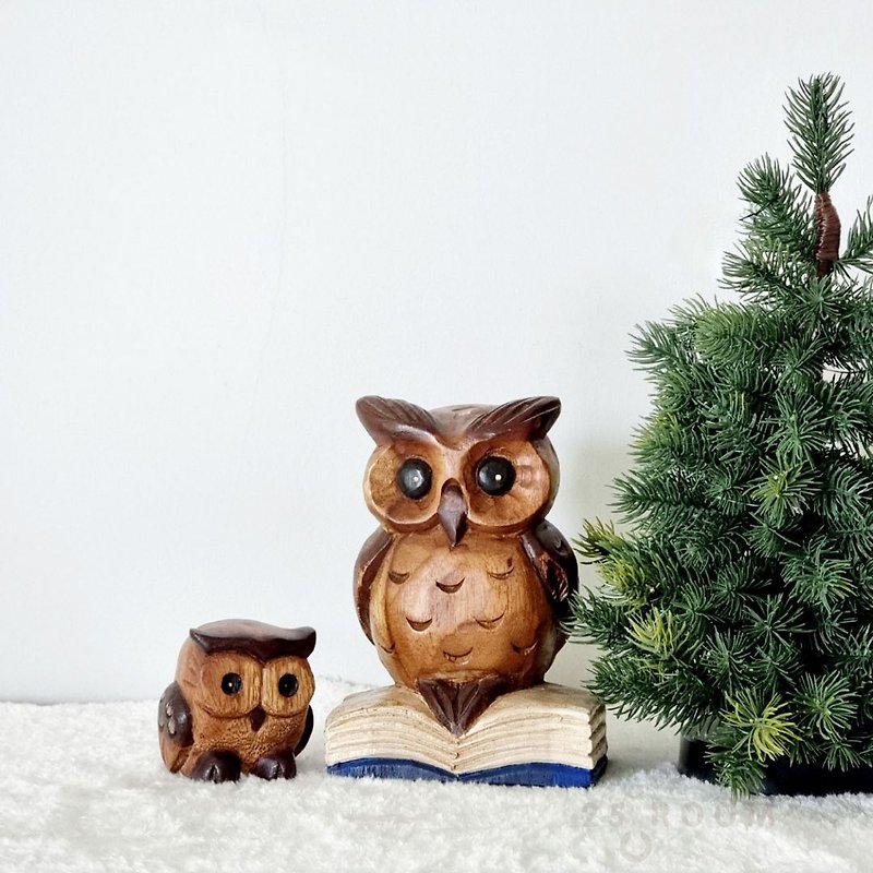 Carved wooden owls (pair) - 裝飾/擺設  - 木頭 咖啡色