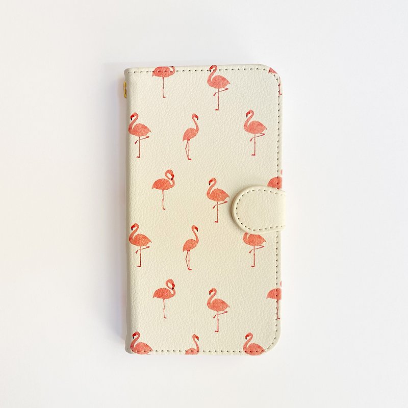 Smartphone case notebook type iPhone Flamingo Made-to-order - Phone Cases - Faux Leather Pink