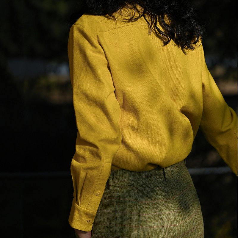 Chestnut Garment Studio Independent Design Corn Yellow Brushed Thickened Flannel Pure Cotton Shirt Jacket Retro - Women's Shirts - Cotton & Hemp 