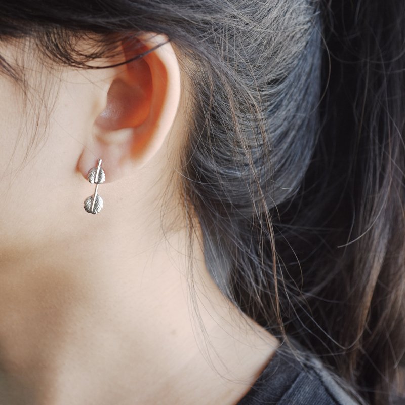 小圓葉 | 純銀耳環 2件式 女款 植物 手工銀飾 情人禮物 - 耳環/耳夾/耳骨夾 - 純銀 銀色