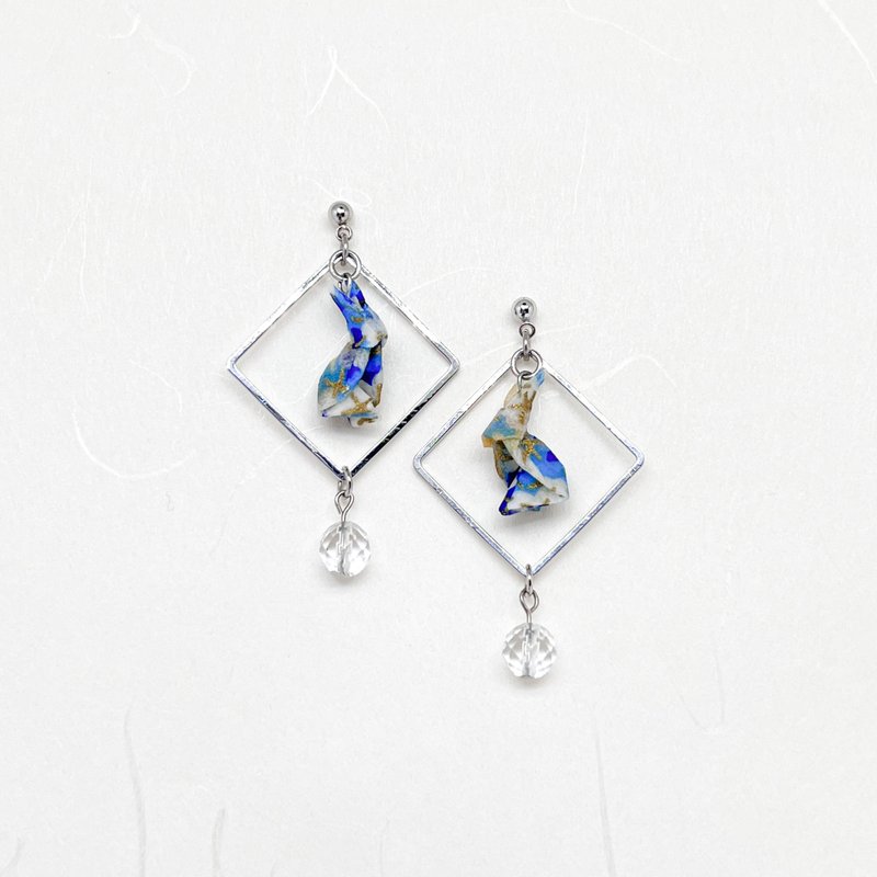 Chearrings | Origami 日本和紙 手工摺紙 小兔耳環 | 款式R002 - 耳環/耳夾/耳骨夾 - 紙 藍色