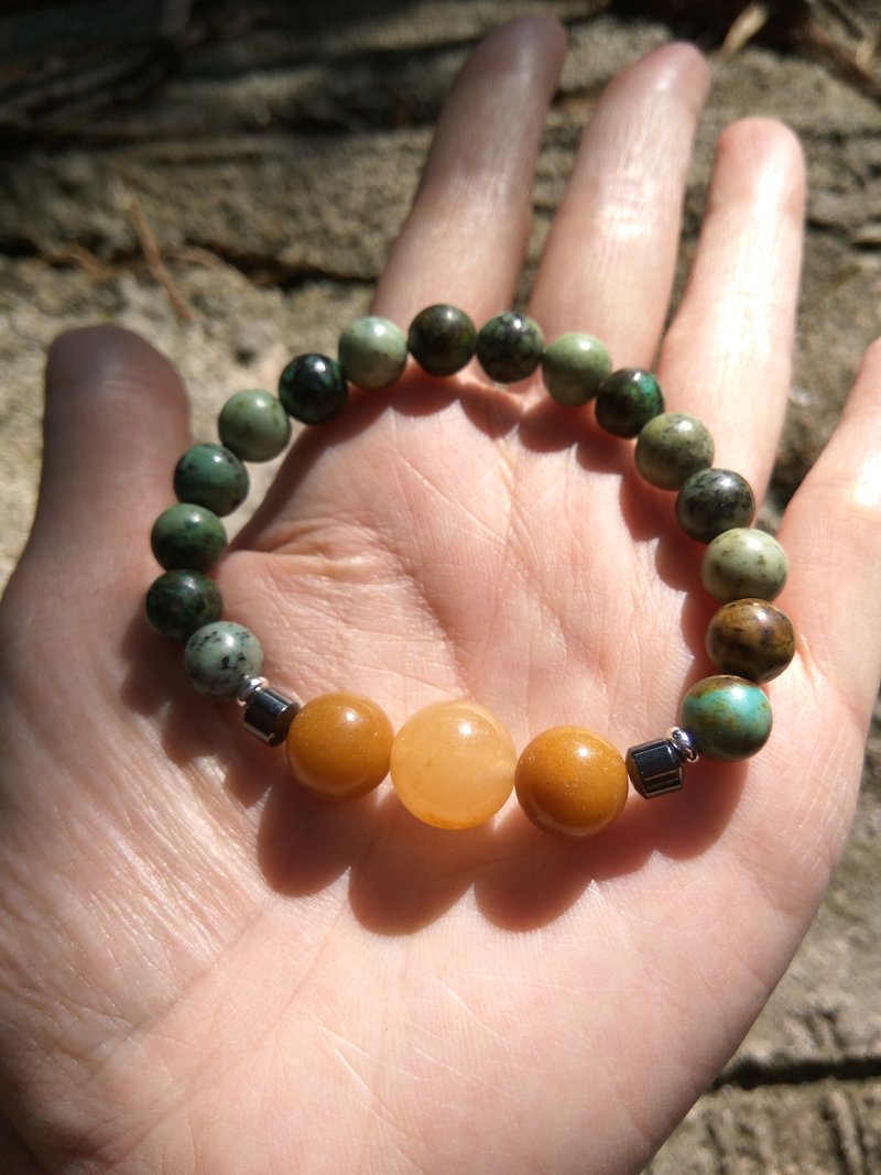 Turquoise/ Topaz/ Black Stone/ 14K Silver Beads Natural Stone Unisex Single Loop Bracelet - สร้อยข้อมือ - หยก สีเขียว