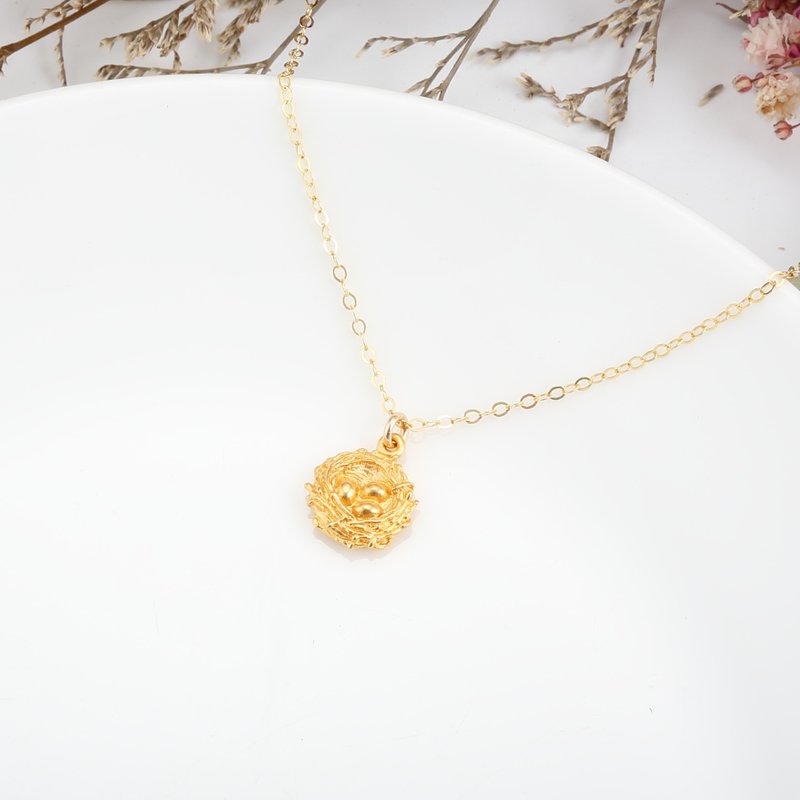 Golden Nest s925 sterling silver necklace Birthday Valentine Day gift - Necklaces - Sterling Silver Gold