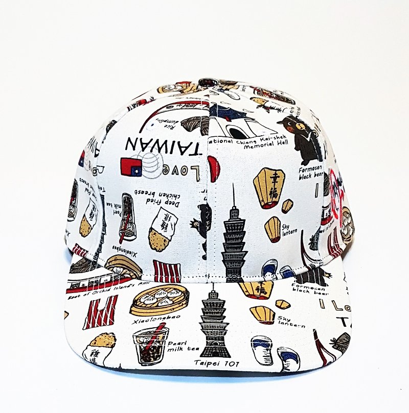Printed baseball cap I Love Taiwan #国际日#台湾旗舰#双十国庆#gift - หมวก - ผ้าฝ้าย/ผ้าลินิน ขาว