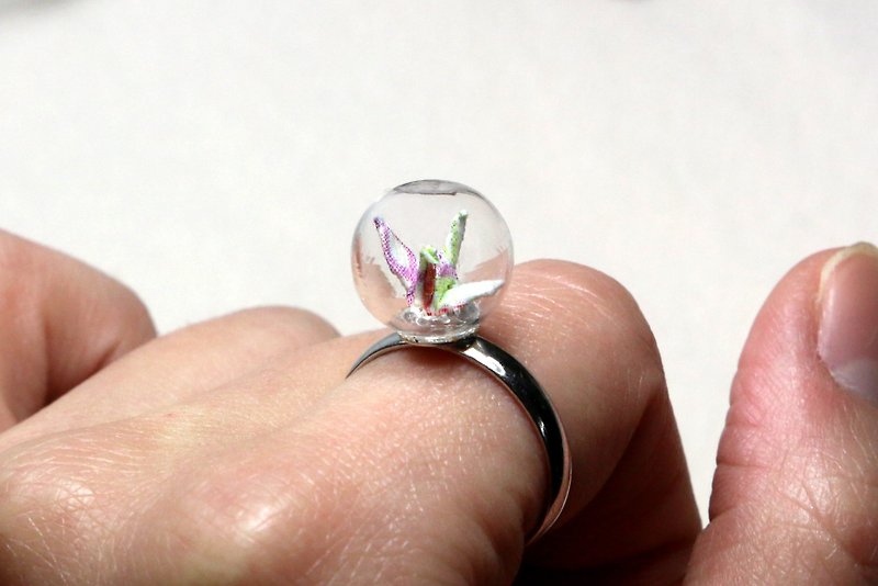 Mini Paper Crane Glass Ball Ring - Candy Coat - แหวนทั่วไป - กระดาษ สีม่วง