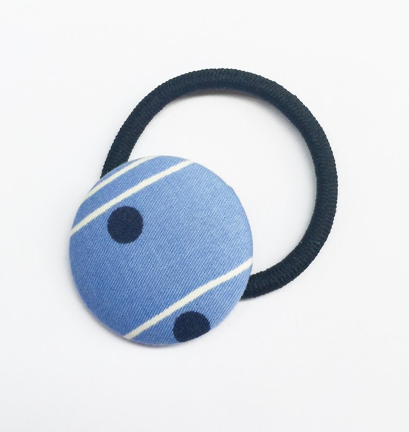 Sienna bag button elastic black hair ring black bracelet - เครื่องประดับผม - ผ้าฝ้าย/ผ้าลินิน สีน้ำเงิน