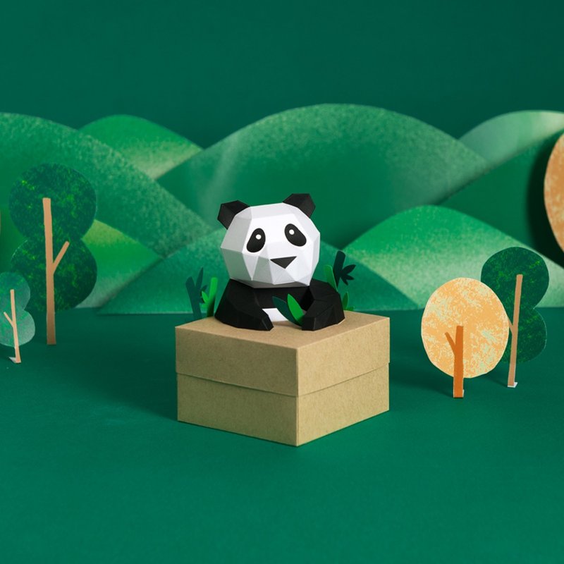Taipei Zoo 聯名-3D紙模型-DIY動手做-大貓熊小寶盒-小物收藏 - 木工/竹藝/紙雕 - 紙 多色