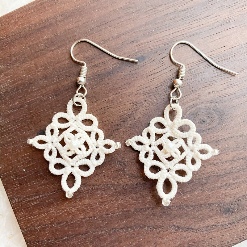 Wenqing Handmade Woven Earrings - Earrings & Clip-ons - Thread White