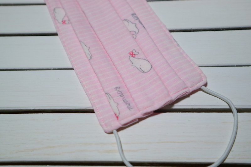 淡粉條紋鯨  四重紗立體環保口罩 可清洗 重覆使用(兒童 ~ 成人) - 口罩/口罩收納套 - 棉．麻 粉紅色