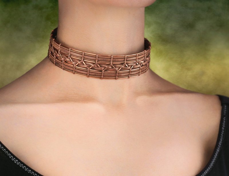 Wire wrapped copper choker for woman Collar necklace for her Handmade jewelry - 頸鏈 - 銅/黃銅 金色
