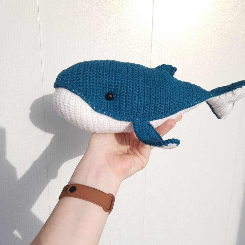 Whale soft gray sea toy nursery decor for baby. Stuffed animal blue whale - ตุ๊กตา - ผ้าฝ้าย/ผ้าลินิน สีน้ำเงิน