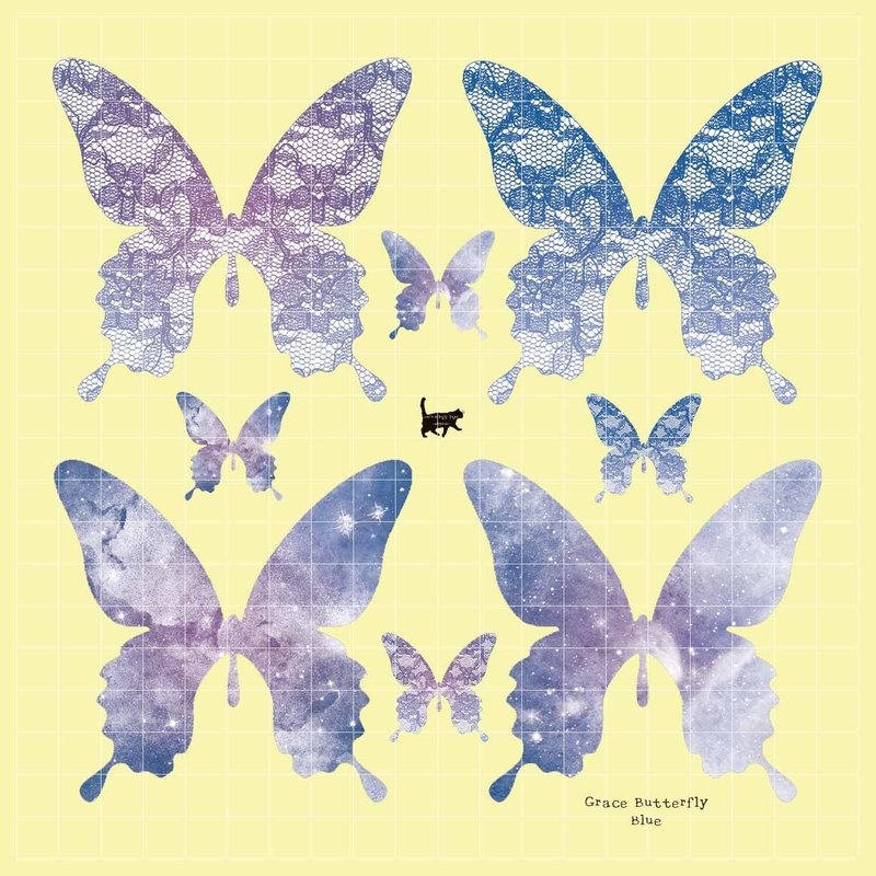 Grace Butterfly - Blue - White Printed PET (blue lion) (suyeon) - สติกเกอร์ - กระดาษ สีน้ำเงิน