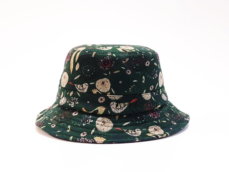 彩趣小帽沿紳士帽- 復古花鳥(綠)#彩印#獨家#限量#秋冬#禮物#保暖 - 帽子 - 聚酯纖維 綠色
