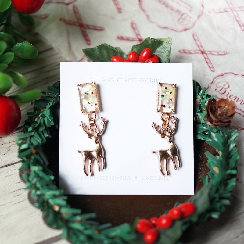 Christmas limited series - Christmas deer earrings / ear clips - Earrings & Clip-ons - Other Materials Multicolor