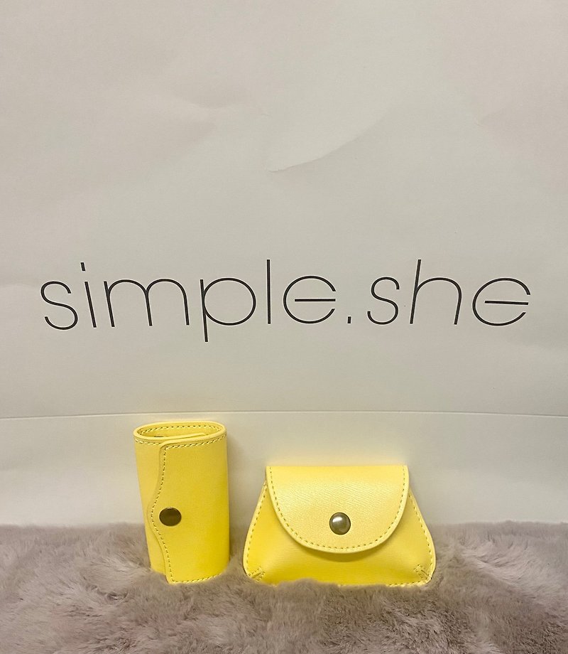 simple.she key case coin case purse set black gray o/white yellow fuschia - ที่ห้อยกุญแจ - หนังแท้ หลากหลายสี