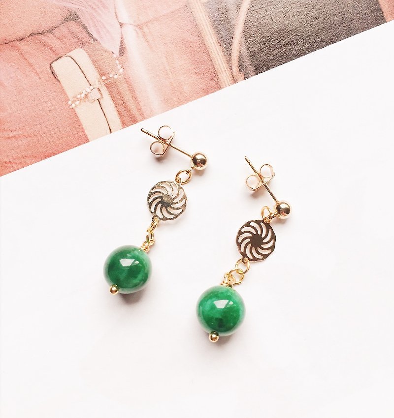 La Don - Earrings - Grandmother chalcedony ear needle / ear clip - ต่างหู - โลหะ สีเขียว