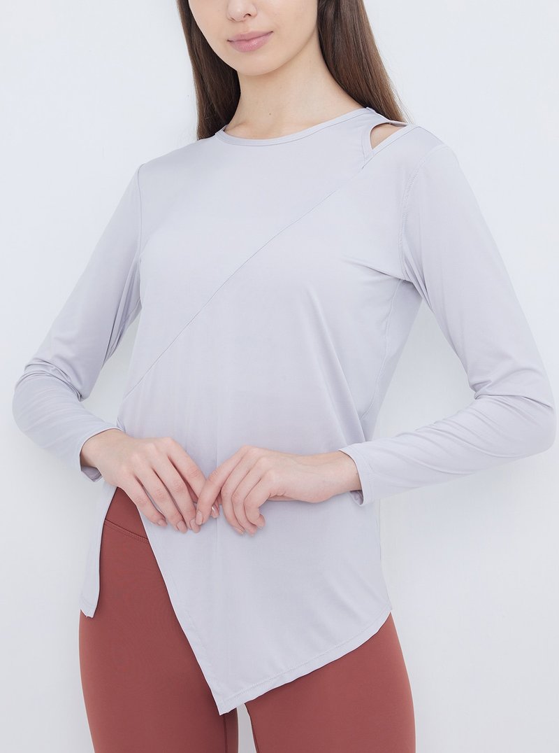 【S2N】RELAXING MOMENT side line comfortable elastic top_Light Gray T312 - Women's Yoga Apparel - Nylon 