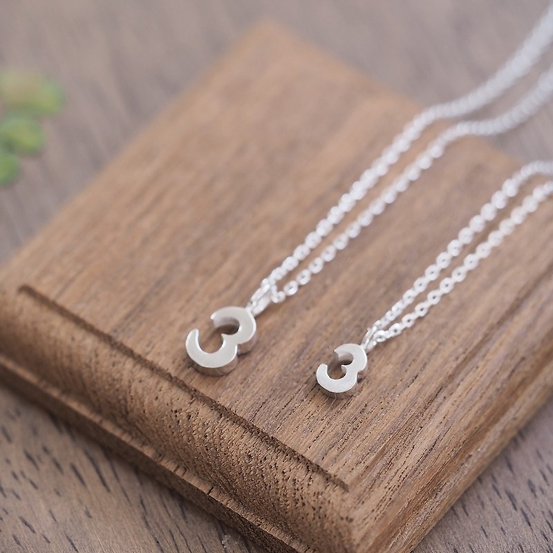 2 pieces set) Number 3 pair Necklace Silver 925 - สร้อยคอ - โลหะ สีเงิน