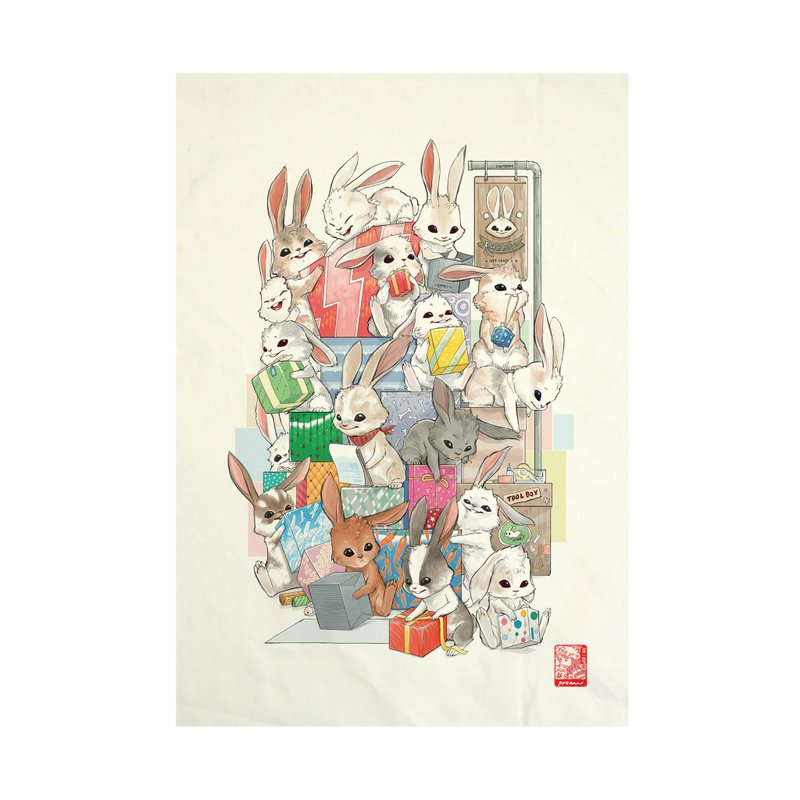 Rabbit gift Fabric Art  Canvas No frame - 其他 - 棉．麻 白色